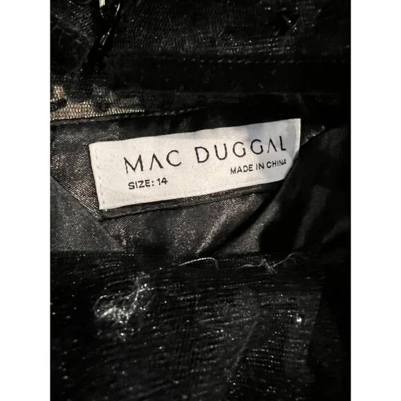 NEW Mac Duggal LS Velvet Embellished BLACK dress size 14